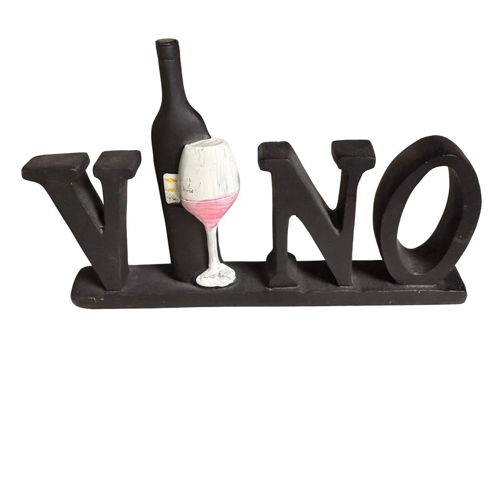 Vino Wine Bottle Sign‎ Black Kitchen Bar Home Shelf Decor Tuscan Grapes Gift